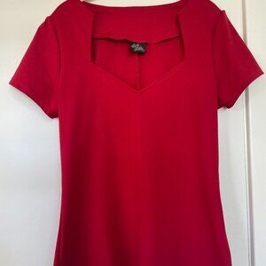 RockSteady Sweetheart Neckline Red Top with‎ Short Sleeves, Rockabilly Size 1X